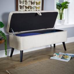 Ottoman Box Velvet Fabric Hidden Storage Wooden Legs Home Living Grey Grey
