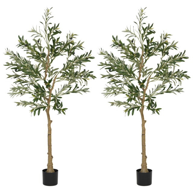 HOMCOM 2 Pack Indoor Artificial Plants, Faux Potted Silk Olive Trees, 150cm Green Green