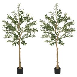 HOMCOM 2 Pack Indoor Artificial Plants, Faux Potted Silk Olive Trees, 150cm Green Green