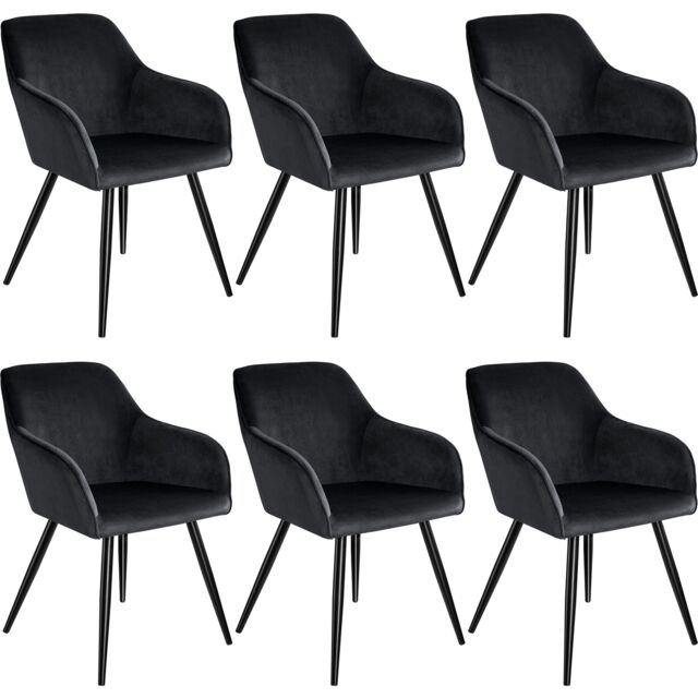 Dining Chair Marilyn - with armrests, padded, velvet look, black steel legs Black black One Size 6