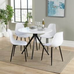 Aspen White 100cm Round Dining Table with 4 Curve Plastic Chairs - Modern Dining Set White White One Size 1