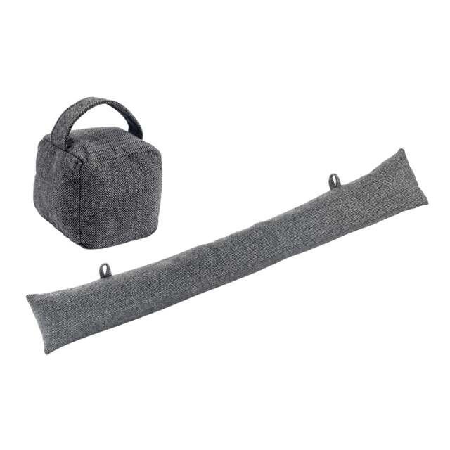Nicola Spring Herringbone Door Stop & Draught Excluder Set - Grey