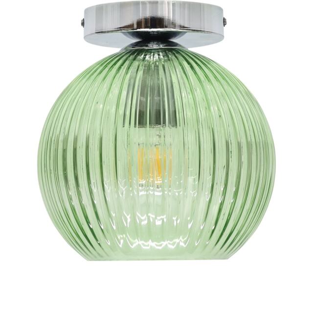 Betchley - Green Ribbed Glass Globe Chrome Ceiling Light Fitting