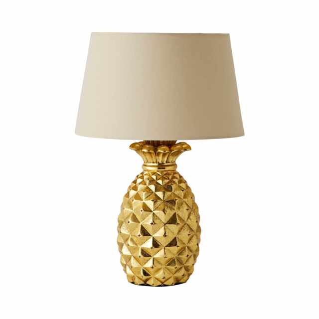 ValueLights Pineapple Gold Table Lamp Beige Shade