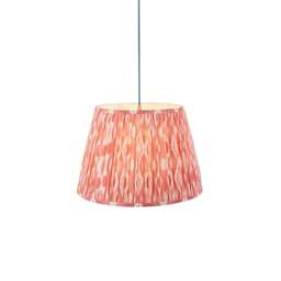 Eltham Brushed Aged Brass Plate, Blue Flex Pendant Light with Coral Pink Fabric Ikat Shade 40cm B22