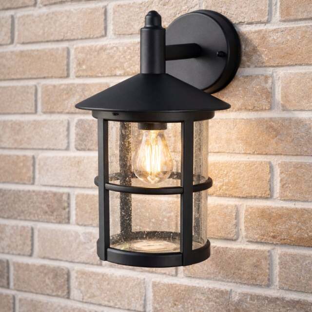 CGC OLIVIA Large Matt Black Outdoor Wall Lantern, Clear Glass, E27 20W