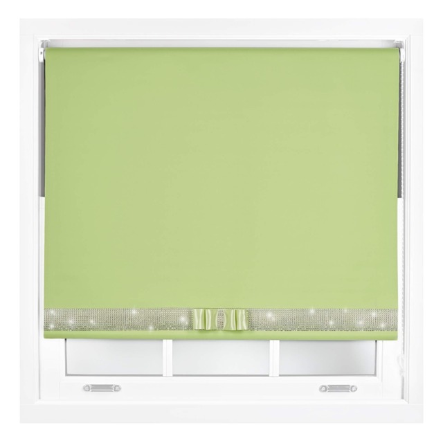 FURNISHED Blackout Roller Blinds with Diamante Trim and Bow Cut to Size Green Lime (W) 120cm x (L) 210cm