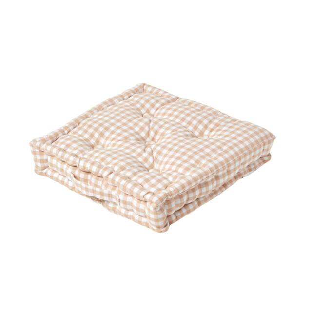 Homescapes Cotton Gingham Check Beige Floor Cushion - 40 x 40 cm Cream Beige 40 x 40 cm
