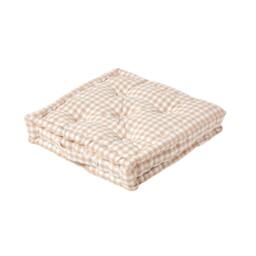 Homescapes Cotton Gingham Check Beige Floor Cushion - 40 x 40 cm Cream Beige 40 x 40 cm