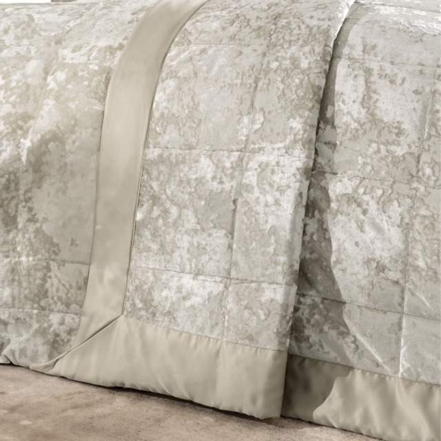Catherine Lansfield Crushed Velvet Quilted Bedspread Cream Natural One Size