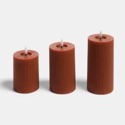 OHS Set of 3 Ribbed Flameless LED Candles Decorative Lights Party Home Orange Rust