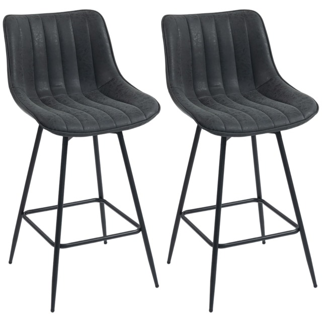 HOMCOM Swivel Bar Stools Set of 2, PU Leather Upholstered Bar Chairs, Black Black Black