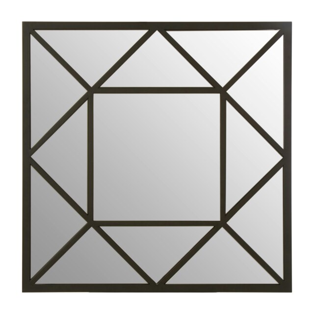 Orsina Black Metal Frame Wall Mirror, Geometric Square Industrial Mirror for Living Room or Hallway, Wall Décor
