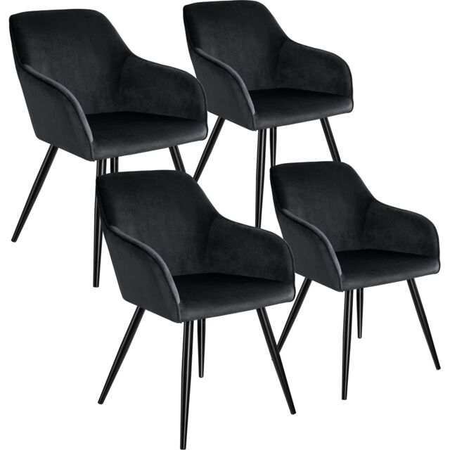 Dining Chair Marilyn - with armrests, padded, velvet look, black steel legs Black black One Size 4