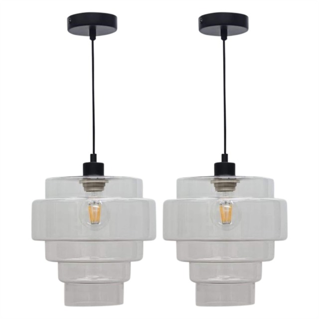 Set of 2 Benson - 5 Tier Clear Glass & Black Ceiling Pendant Lights