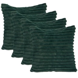 OHS 4 x Faux Fur Matte Velvet Fleece Thick Ribbed Cushion Covers, 45x45cm - Green