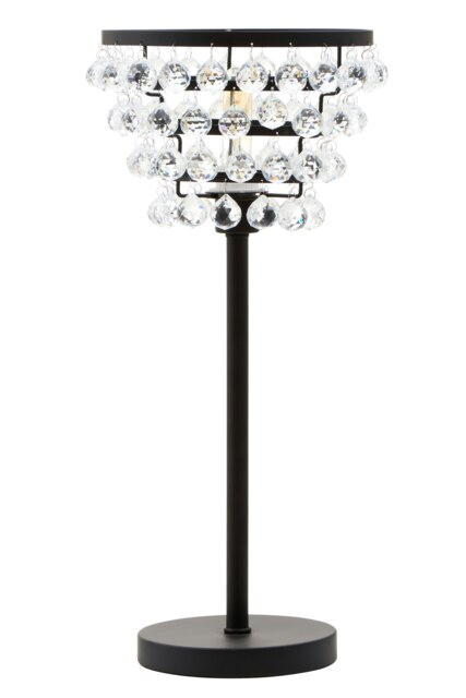 Interiors by Premier Clear Crystal Table Lamp With Black Metal Frame, Elegant Crystal Beaded Table Lamp For Living Room Black
