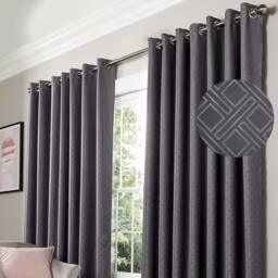 Diamond Blackout Eyelet Curtains - Charcoal 167 cm x 182 cm