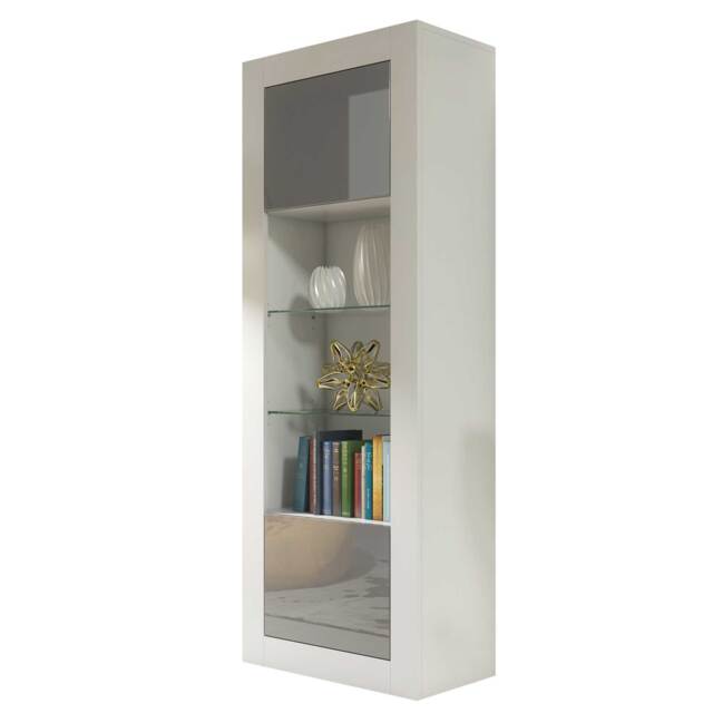 Display Cabinet Bookcase Bookshelf Storage Cabinet Glass Display Unit White Grey High Gloss 170cm