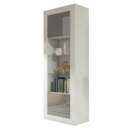 Display Cabinet Bookcase Bookshelf Storage Cabinet Glass Display Unit White Grey High Gloss 170cm