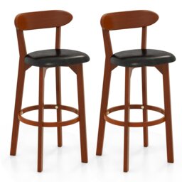 COSTWAY Bar Stool Set of 2 77cm Seat Height Barstools Curved Backrest Walnut