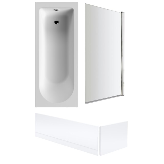 Round Single Ended Bath Tub with Square Bath Screen and Bath Panels - 1700x700mm White
