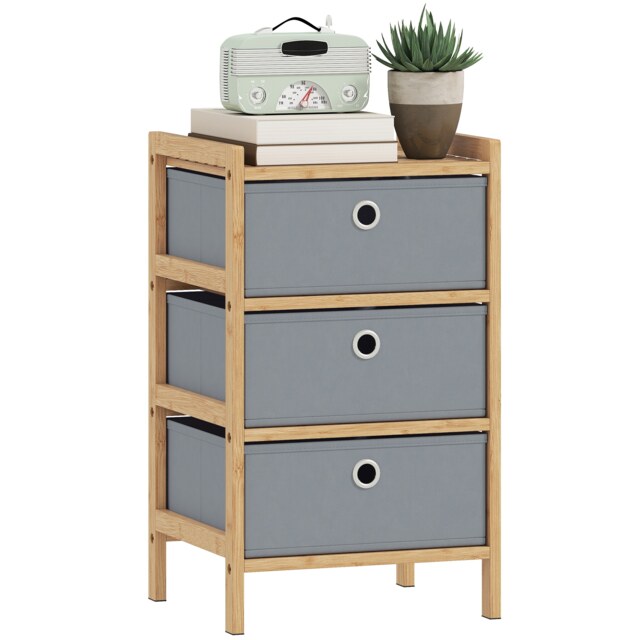 HOMCOM Chest of Drawers, 3 Drawers Dresser with Bamboo Frame Grey Light Grey Not provided