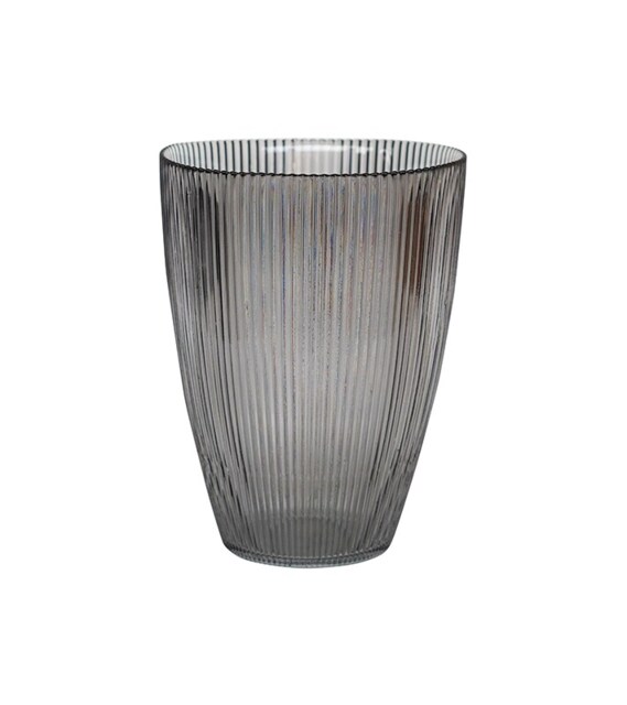 Ribbed Tall Vase - Glass - L18 x W18 x H24.5 cm - Charcoal Clear