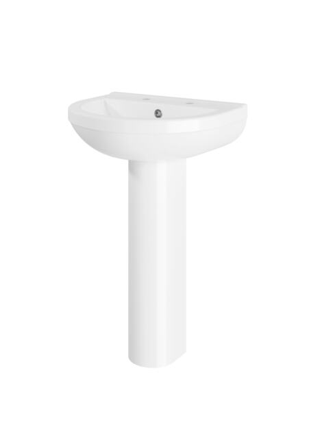 Balterley Sleek Modern Round Bathroom 2 Tap Hole Basin & Pedestal - 2 Tap Holes - 237022