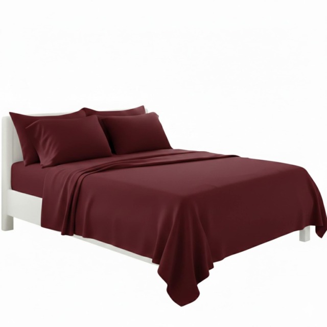 Plain Poly Cotton Easy Care Fitted Flat Sheet Matching Pillowcases Set Red King