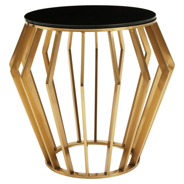 Interiors by Premier Black and Gold Round Side Table, Modern Black Glass Side Table, Black Round Side Table for Living Room Gold