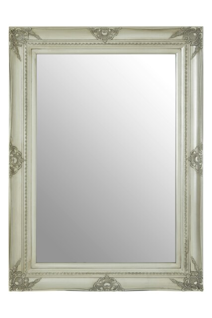 Baroque Rectangular Wall Mirror,Silver Finish Wooden Mirror With Motifs,Antique Wall Mirror,Statement Mirror Silver