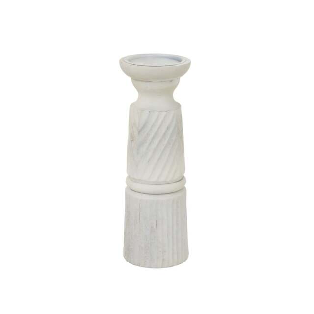 Large Carved Candle Holder - Wood - L10 x W10 x H30 cm - White