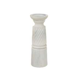 Large Carved Candle Holder - Wood - L10 x W10 x H30 cm - White