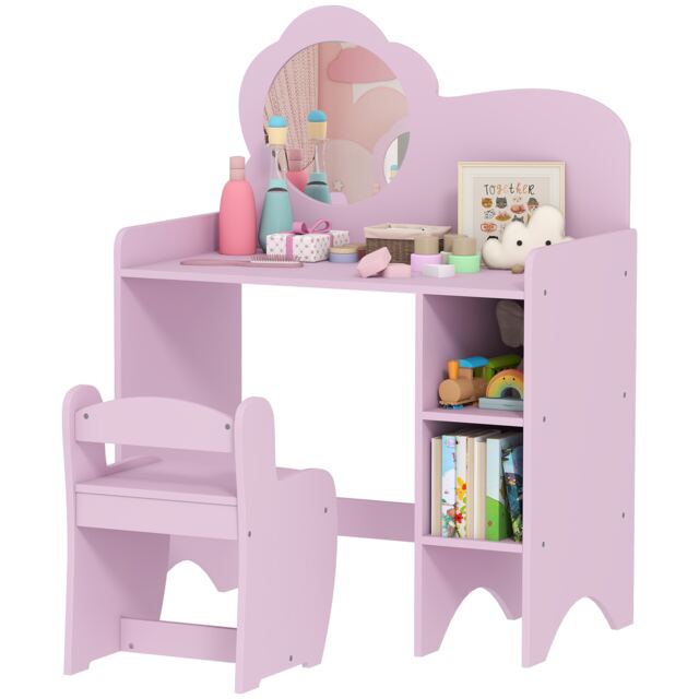 AIYAPLAY Kids Dressing Table with Mirror, Stool, Vanity Table, Purple Purple