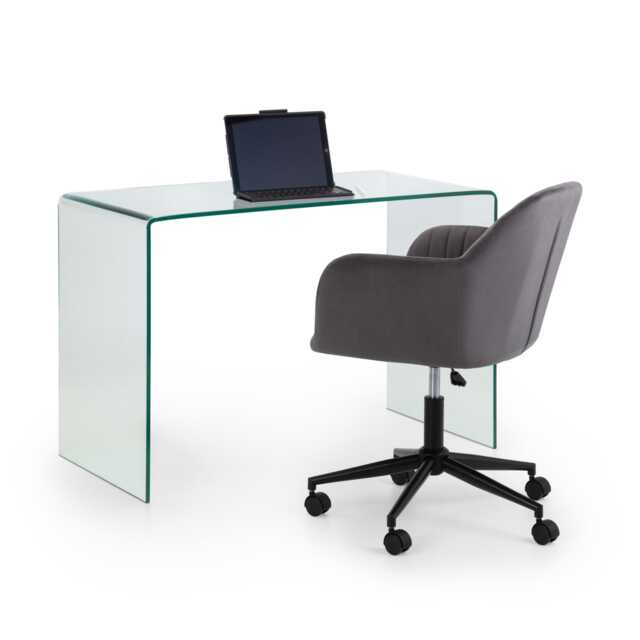 Signature Montrose Desk with Executive Ardmore Velvet Swivel Office Chair in Grey and Black