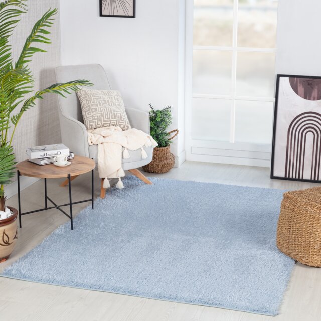 LIVABLISS Moda Shaggy-Solid Color Plush Soft Pile Rug 160 x 213 cm Blue