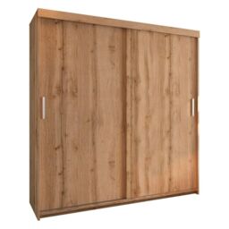 Sliding Wardrobes 4U Modern Oak Sliding Door Wardrobe – 203cm Wide with 8 Shelves & 4 Hanging Rails Brown Oak 203cm