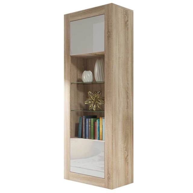 Display Cabinet Bookcase Bookshelf Storage Cabinet Glass Display Unit Oak White High Gloss 170cm