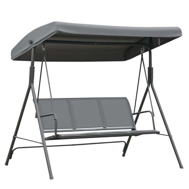 Outsunny 3 Seater Garden Swing Patio Hammock w/ Canopy for Outdoor Grey Grey Grey