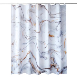 White & Grey Marble Polyester Shower Curtain with 12 Hooks - 180x200cm