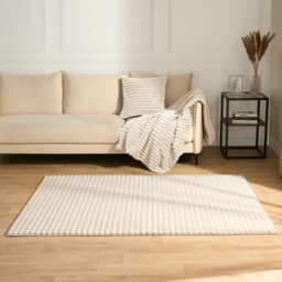 OHS Faux Fur Ribbed Anti Slip Carpet Floot Mat Rug, 120x170cm - Natural