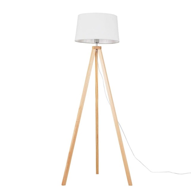 ValueLights Barbro Light Wood Tripod Floor Lamp White Doretta Shade and Bulb