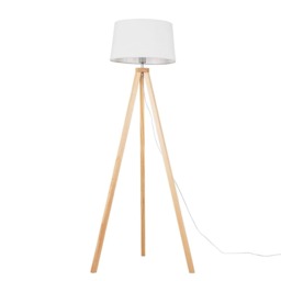 ValueLights Barbro Light Wood Tripod Floor Lamp White Doretta Shade and Bulb