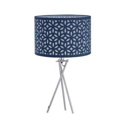 Chrome Tripod Table Lamp with Navy Blue Laser Cut Shade Chrome Blue Large 1