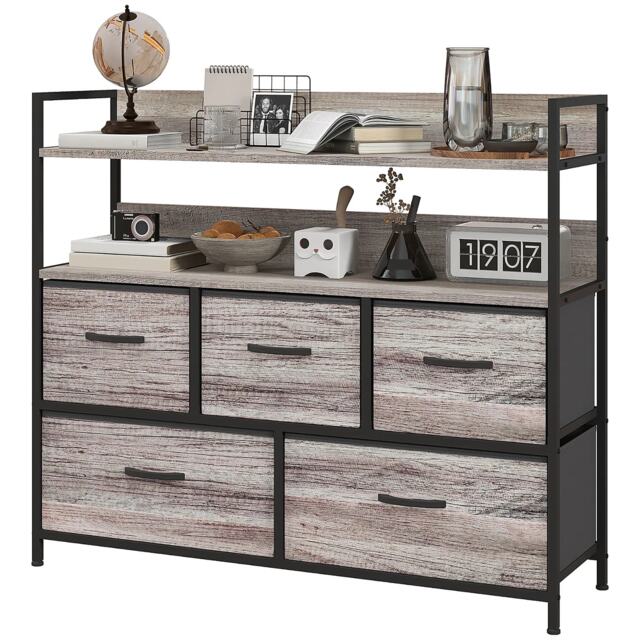 Industrial 5 Drawer Chest Storage Unit With Shelves Grey