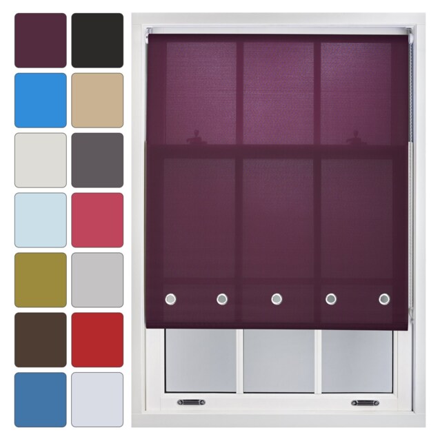 FURNISHED Daylight Roller Blind Made to Measure with Chome Round Eyelets Purple Aubergine (W) 90cm x (L) 210cm