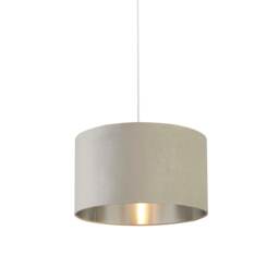LIGHT GREY VELVET DRUM SHADE & SILVER INNER (D45cm)
