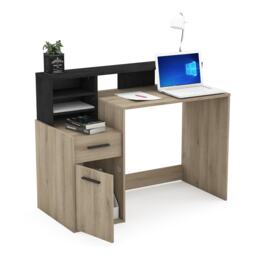 FURNICOMP Nova 1 Door 1 Drawer Black and Oak Office Desk With Hutch