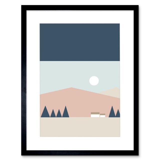 Pastel Geometric Scotland Scottish Highland Sun Hills House Framed Wall Art Print